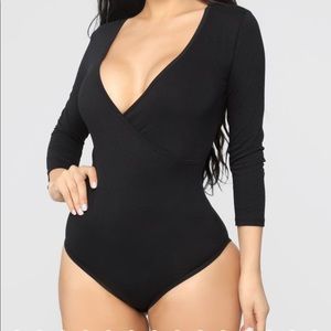 Surplice Black Bodysuit